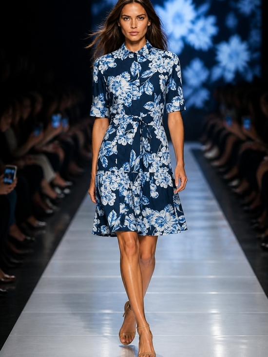 Calvin Klein Dresses & Skirts - 📣 Floral Print Cotton 👗 Collared Short Sleeve Belted Shirt Dress SZ 4 🆕 💙 🤍